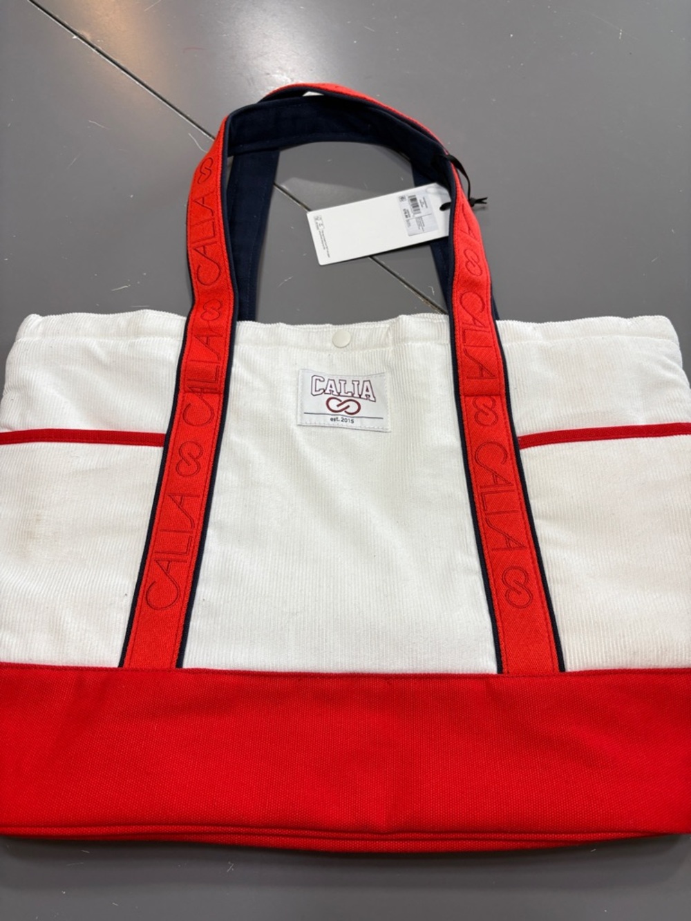Calia White and Red Canvas Tote with Logo Straps